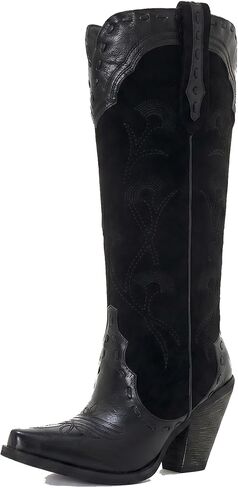 Floral Embroidered Cowgirl Boots, 4-Inch Heel, Fashion Snip Toe | Knee-High Western Fashion Boots with Inner Zipper for Country Concerts, Festivals, Western Weddings and Modern Outfits in Kuwait