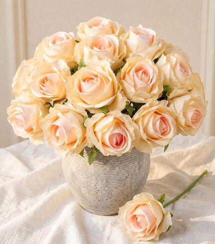 Ivydale 18pcs Pink Roses Artificial Flowers, Fake Roses Silk Flowers with Stems Realistic Bouquet for Valentine's Day Wedding Party Home Decoration DIY Centerpiece Floral Romantic Gifts in Saudi Arabia