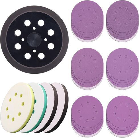 5 Inch Replacement Sander Pad Compatible with Craftsman, Ridgid, Ryobi, With 4 Hook & Loop Orbital Sander Foam Pad + 30 Ceramic Sanding Discs (60-320 Grit) for Metal/Wood/Paint Removal in Kuwait