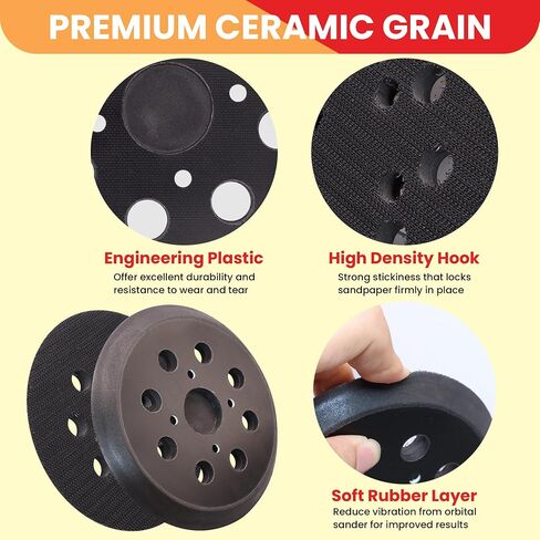 5 Inch Replacement Sander Pad Compatible with Craftsman, Ridgid, Ryobi, With 4 Hook & Loop Orbital Sander Foam Pad + 30 Ceramic Sanding Discs (60-320 Grit) for Metal/Wood/Paint Removal in Kuwait