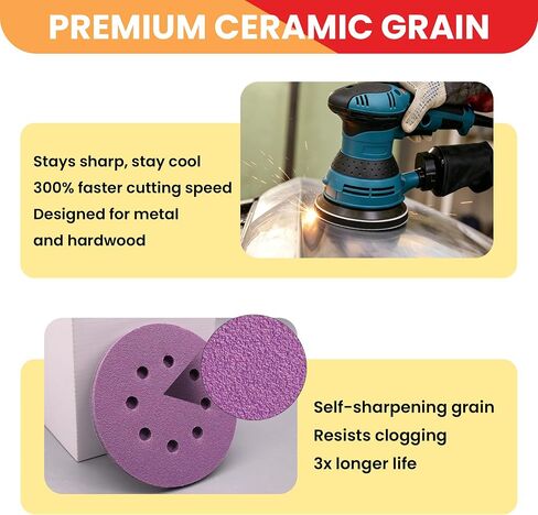 5 Inch Replacement Sander Pad Compatible with Craftsman, Ridgid, Ryobi, With 4 Hook & Loop Orbital Sander Foam Pad + 30 Ceramic Sanding Discs (60-320 Grit) for Metal/Wood/Paint Removal in Kuwait