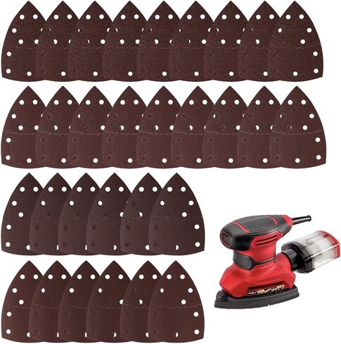 60 PCS Sander Replacement Pad Compatible with Skil, Detail Sander Sandpaper 60/80/120/240 Grits Mixed, Sanders Sandpaper with Hook and Loop Back, for Mouse Detail Sanders, 11-Hole Design in Kuwait