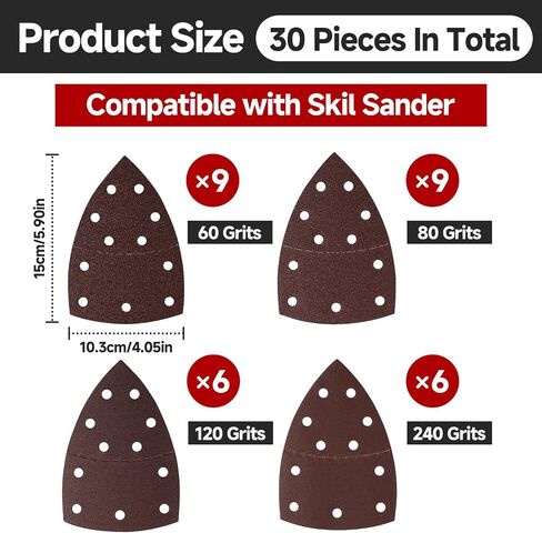 60 PCS Sander Replacement Pad Compatible with Skil, Detail Sander Sandpaper 60/80/120/240 Grits Mixed, Sanders Sandpaper with Hook and Loop Back, for Mouse Detail Sanders, 11-Hole Design in Kuwait