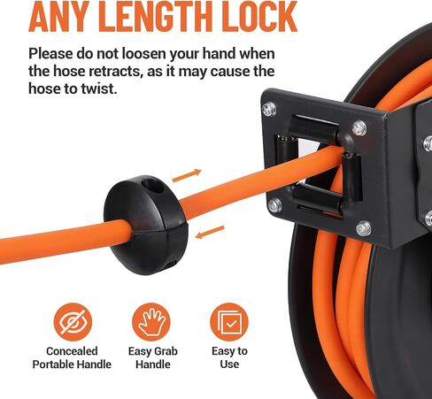 Heavy Duty Retractable Air Hose Reel – 1/4" x 50ft Hybrid Air Compressor Hose, Dual Arm, Auto Rewind, 300 PSI, Steel Reel, Ceiling/Wall Mount, Swivel Bracket, Perfect for Garage & Workshop in Saudi Arabia