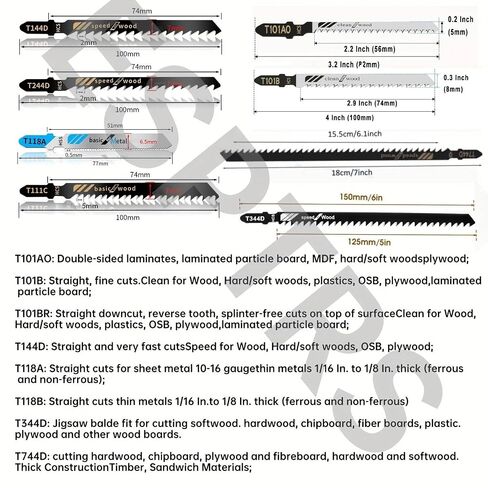 60Pcs Jigsaw Blades Set, Contractor Assorted T Shank Jig Saw Blades, Multi-Purpose HCS/HSS Blades for Cutting Wood/Plastic/PVC/Metal (T118A T118B T101AO T101D T101B T101BR T144D T244D T111D T111C) in Kuwait
