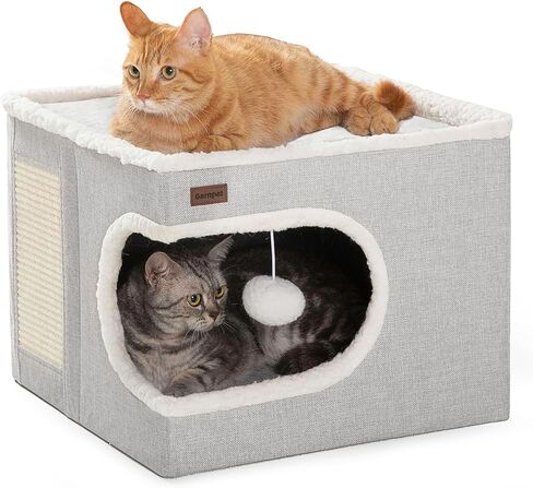 Garnpet Cat Bed for Indoor Cats Cube House, Covered Cat Cave Beds & Furniture with Scratch Pad and Hideaway Tent, Cute Modern Cat Condo for Multi Small Pet Large Kitten Kitty, Grey in Kuwait