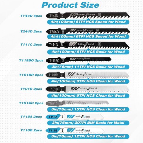 20 Pcs Jigsaw Blades Jig Saw Blades Set Wood Assorted T Shank Jigsaw Blade Multi-Purpose Jig Saw Blade Replacement Set for Wood, Metal and Plastic Cutting in Kuwait