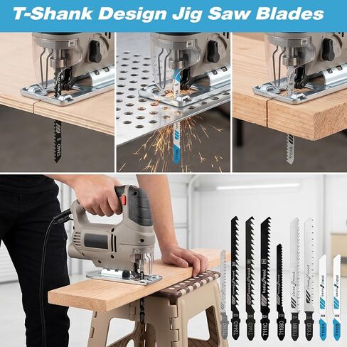 20 Pcs Jigsaw Blades Jig Saw Blades Set Wood Assorted T Shank Jigsaw Blade Multi-Purpose Jig Saw Blade Replacement Set for Wood, Metal and Plastic Cutting in Kuwait