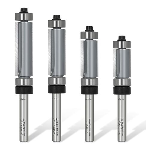 KEENTECH 4PCS Double Bearing Flush Trim Router Bits Set 1/4 Inch Shank, 1/2 Inch Cutting Diameter, 3/4", 1", 1-1/4", 1-1/2" Inch Cutting Length, Woodworking in Kuwait