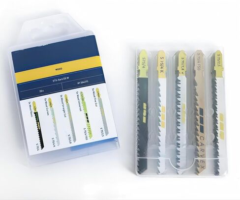 204275 Multicolour Jigsaw Blade, 25-piece HCS High Carbon Steel, T-Shank 75mm, for Wood & Soft Plastics Precision Cutting Replacement for Festool 204275 in Kuwait