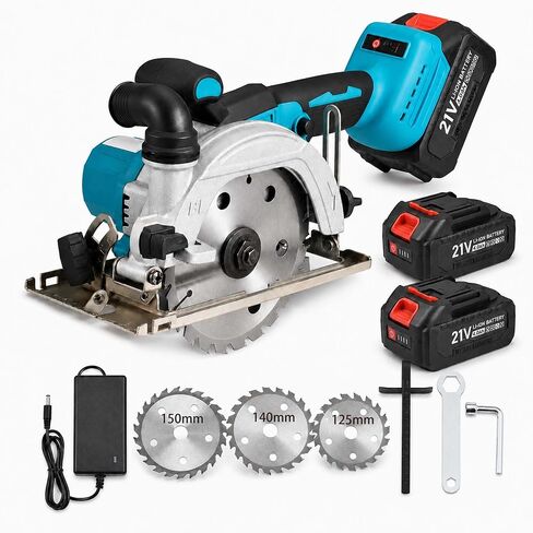 6 Inch Cordless Mini Circular Saw Brushless Motor | 2 Batteries & Charger, 3 Saw Blades Included (5", 5-1/2", 6"), Compact Saw for Wood, Plastic & Metal Cutting in Kuwait
