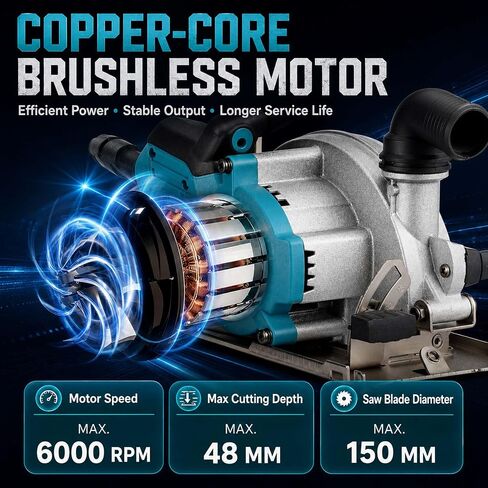 6 Inch Cordless Mini Circular Saw Brushless Motor | 2 Batteries & Charger, 3 Saw Blades Included (5", 5-1/2", 6"), Compact Saw for Wood, Plastic & Metal Cutting in Kuwait