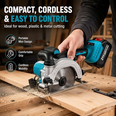 6 Inch Cordless Mini Circular Saw Brushless Motor | 2 Batteries & Charger, 3 Saw Blades Included (5", 5-1/2", 6"), Compact Saw for Wood, Plastic & Metal Cutting in Kuwait