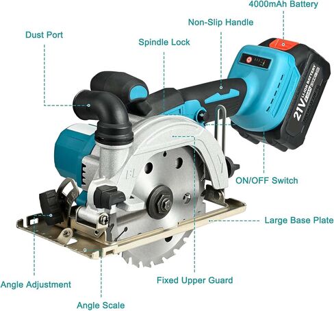 6 Inch Cordless Mini Circular Saw Brushless Motor | 2 Batteries & Charger, 3 Saw Blades Included (5", 5-1/2", 6"), Compact Saw for Wood, Plastic & Metal Cutting in Kuwait