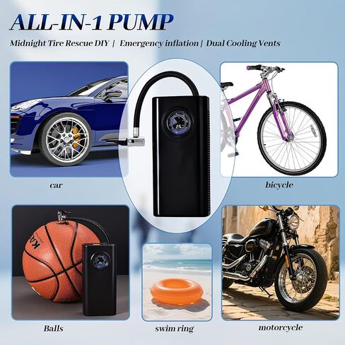 Tire Inflator Portable Air Compressor, Portable Air Compressor with Digital Pressure Gauge, 3X Faster Inflation Cordless Air Pump for Car, Bike, Motorcycle, Ball (Not for Truck) in Kuwait