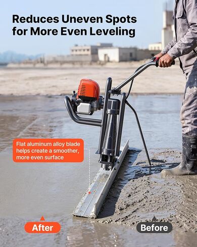 VEVOR Concrete Power Screed Gas-Powered Leveling Tool 12 ft Aluminum Board, 1.16HP Engine, 4 Stroke Vibrating Screed, Handle Height Adjustable, Support Legs for Patio, Driveway, Floor Finishing in Kuwait
