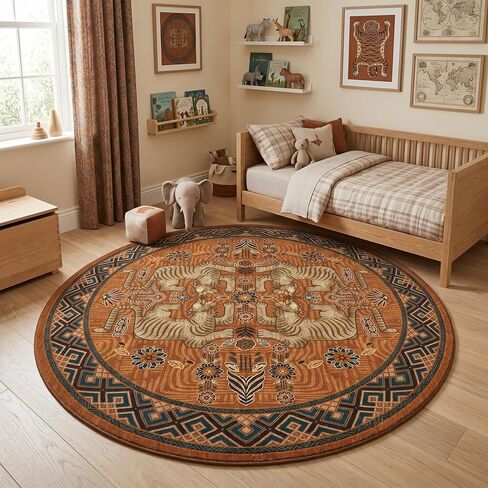 GarveeHome Tibetan Tiger 5x7 Area Rugs, Boho Terracotta Washable Rugs for Living Room, Vintage Tribal Soft Animal Print Throw Rug Non Slip Ultra Thin Stain Resistant Floor Carpet for Office Bedroom in Saudi Arabia