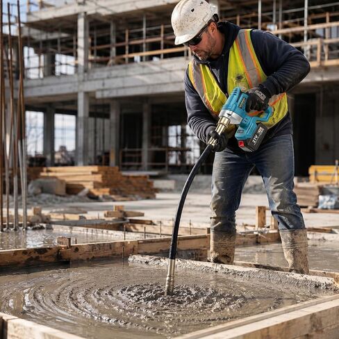 Handheld Concrete Vibrator with Battery and Charger Included, 600W Cordless Concrete Vibrating Tool with 3.8FT Shaft, 6000RPM Portable Rechargeable Concrete Vibrator in Kuwait