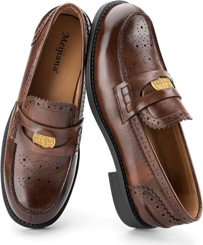 OURI Womens Shoes - Casual Leather Penny Loafers for Women, Comfortable Low-Heels, Metal Accessories，Slip-On Dress Shoes for Wedding, Business, and Formal Events in Kuwait
