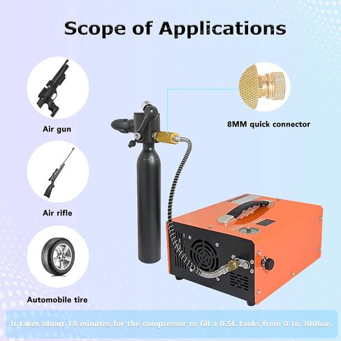 PCP Air Compressor with Auto-Stop, Portable 4500Psi High Pressure Pump, Built-in Transformer, Oil-Free PCP Pump for Airgun Paintball Tank, 110V AC/12V DC in Kuwait