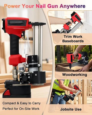 Cordless Portable Air Compressor Pump for Pneumatic Nail Guns, Tank-Free Mini Air Compressor Fit for Miwoqi 18V Batteries (Battery&Nail Gun Not Included), Mobile Air Supply for Trim & Woodworking in Kuwait