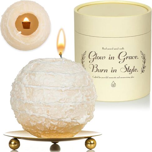 Spiral Beeswax Candle Unscented, 4.5" Beige Unique Hollow Sphere, 4h Burn, Soy & Mineral Wax, Cool Decorative Candle Gift for Home Decor, 10oz in Saudi Arabia