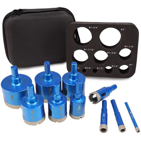 Vacuum Brazed Diamond Tile Hole Saw Kit, 15Pcs Thickened Tile Drill Bits | 5/8"-11 Diamond Core Drill Bit Set 1/4"-4", Chamfer Bit, SDS/Hex Adapters | Wet & Dry Use | Tile, Ceramic, Granite, Marble in Kuwait