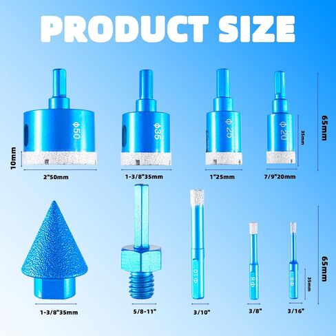 Diamond Core Hole Saw Kit 3-50Mm Dry Wet Drill Bits EVA Positioner 14 Pcs | Diamond Bit For Dry Wet Cutting Tile Glass Granite Marble, Storage Box for Home Construction Use in Kuwait