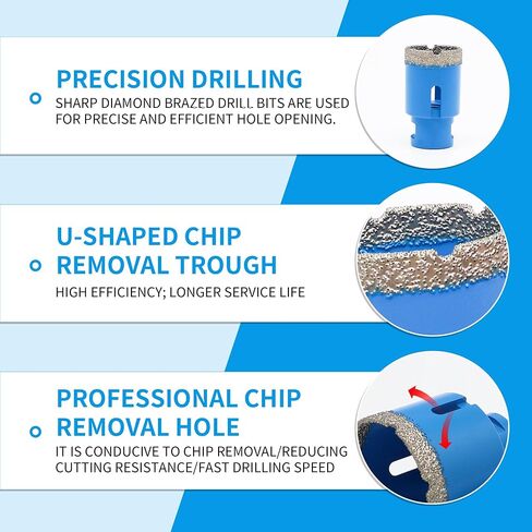 Diamond Hole Saw Drill Bits Set,Diamond Core Drill Bits Set | 5/8-11 Thread 6/8/10/12/16/20/25/35/55/68mm for Tile Porcelain, Marble, Granite, Stone Triangle Shank with Storage Case 10pcs in Kuwait