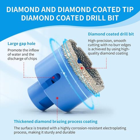 Diamond Hole Saw Drill Bits Set,Diamond Core Drill Bits Set | 5/8-11 Thread 6/8/10/12/16/20/25/35/55/68mm for Tile Porcelain, Marble, Granite, Stone Triangle Shank with Storage Case 10pcs in Kuwait