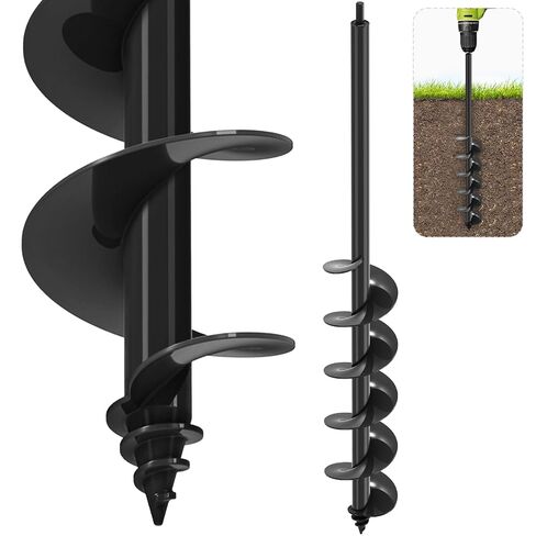 SELEWARE Auger Drill Bit for Planting 4x32 Garden Auger for 3/8" Hex Drive | Full Welded Steel Plant Auger, Bulb Planter Tool, Black Auger Post Hole Digger for Bulbs, Flowers, Fence Posts in Kuwait