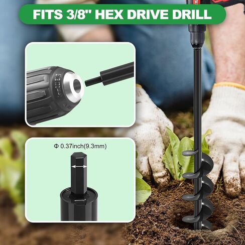 SELEWARE Auger Drill Bit for Planting 4x32 Garden Auger for 3/8" Hex Drive | Full Welded Steel Plant Auger, Bulb Planter Tool, Black Auger Post Hole Digger for Bulbs, Flowers, Fence Posts in Kuwait