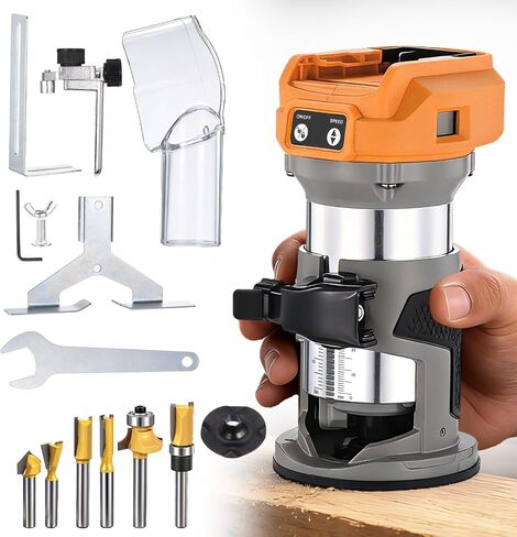 Cordless Wood Router for Dewalt 20V MAX Battery, 1000W Brushless Compact Palm Trimmer, 6 Variable Speeds 30000 RPM with 6PCS 1/4" Router Bits for Woodworking (NO Battery Include) in Kuwait