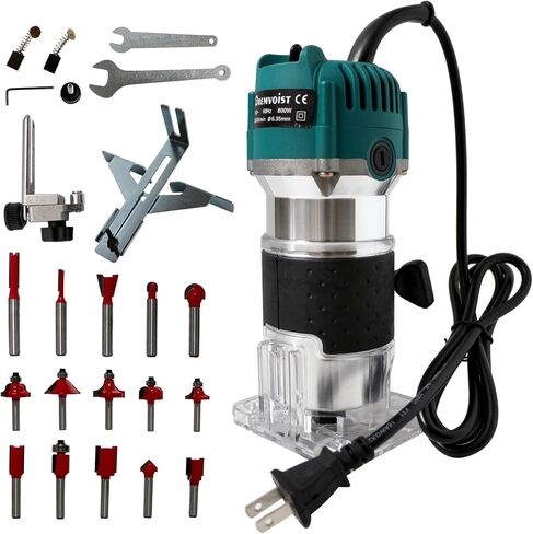 Wood Router,Electric Compact Wood Routers Tool for Woodworking,800W Hand Trimmer Laminate Milling Engraving Hand Machine Joiner Tool Electric,with 15PC 1/4" Router Bit Set, Slotting Trimming Carving in Kuwait