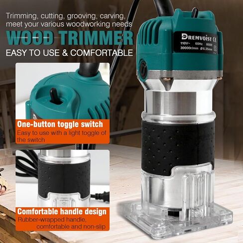 Wood Router,Electric Compact Wood Routers Tool for Woodworking,800W Hand Trimmer Laminate Milling Engraving Hand Machine Joiner Tool Electric,with 15PC 1/4" Router Bit Set, Slotting Trimming Carving in Kuwait
