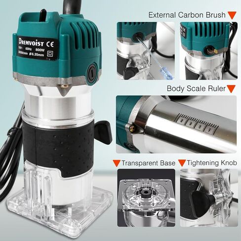 Wood Router,Electric Compact Wood Routers Tool for Woodworking,800W Hand Trimmer Laminate Milling Engraving Hand Machine Joiner Tool Electric,with 15PC 1/4" Router Bit Set, Slotting Trimming Carving in Kuwait