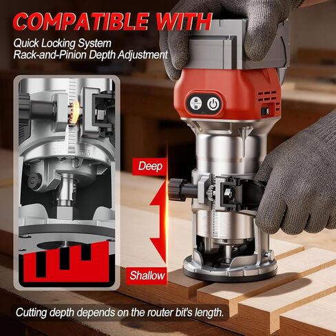 Cordless Router Tool Compatible with Milwaukee 18V Battery, 800W 28000 RPM Brushless Wood Router with 6-Speed Control, Aluminum Base, Depth Adjustment, 15 Router Bits, for Woodworking(Tool Only) in Kuwait
