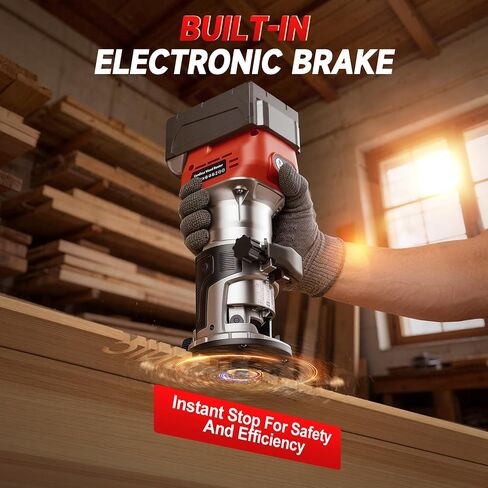 Cordless Router Tool Compatible with Milwaukee 18V Battery, 800W 28000 RPM Brushless Wood Router with 6-Speed Control, Aluminum Base, Depth Adjustment, 15 Router Bits, for Woodworking(Tool Only) in Kuwait