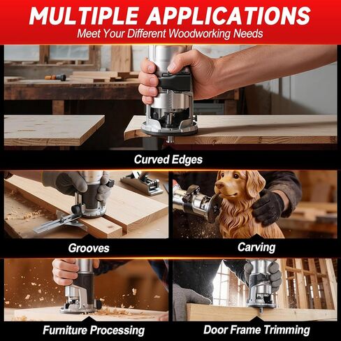 Cordless Router Tool Compatible with Milwaukee 18V Battery, 800W 28000 RPM Brushless Wood Router with 6-Speed Control, Aluminum Base, Depth Adjustment, 15 Router Bits, for Woodworking(Tool Only) in Kuwait
