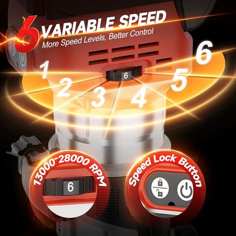 Cordless Router Tool Compatible with Milwaukee 18V Battery, 800W 28000 RPM Brushless Wood Router with 6-Speed Control, Aluminum Base, Depth Adjustment, 15 Router Bits, for Woodworking(Tool Only) in Kuwait