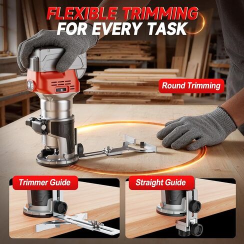 Cordless Router Tool Compatible with Milwaukee 18V Battery, 800W 28000 RPM Brushless Wood Router with 6-Speed Control, Aluminum Base, Depth Adjustment, 15 Router Bits, for Woodworking(Tool Only) in Kuwait