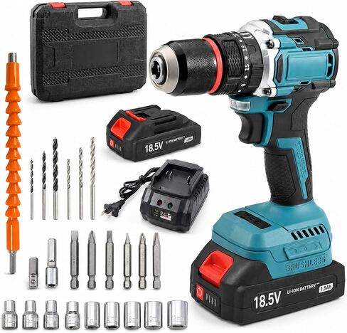 Brushless Cordless Drill Set, 1/2" Metal Chuck | Drill Driver Kit with 2 Batteries, Fast Charger, 550 In-lbs Torque, 35+3 Clutch, 2-Speed Power Drill for Home DIY in Kuwait