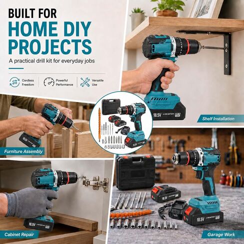 Brushless Cordless Drill Set, 1/2" Metal Chuck | Drill Driver Kit with 2 Batteries, Fast Charger, 550 In-lbs Torque, 35+3 Clutch, 2-Speed Power Drill for Home DIY in Kuwait
