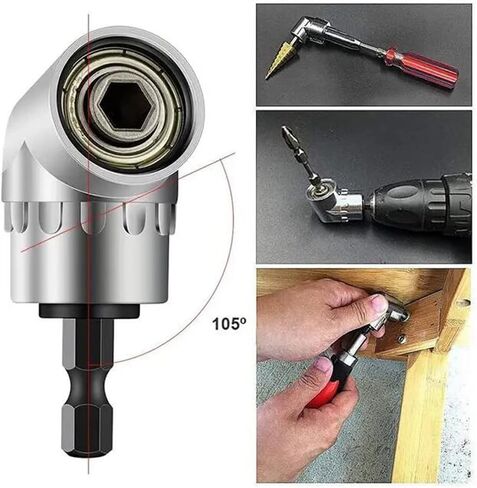 105 Degree Right Angle Drill Adapter, Hex Shank Angle Drill Attachment, Power Screwdriver Corner Driver Tool, Quick Change Drill Bit Extension for Tight Narrow Space Repair Use in Kuwait