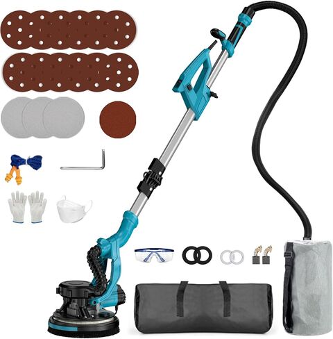 Drywall Sander Popcorn Ceiling Removal Tool with Vacuum Dust Collection 9 Variable Speed Collapsible Extendable Handle Electric Sander for Drywall with LED Light 16Pcs Sanding Discs Red in Kuwait
