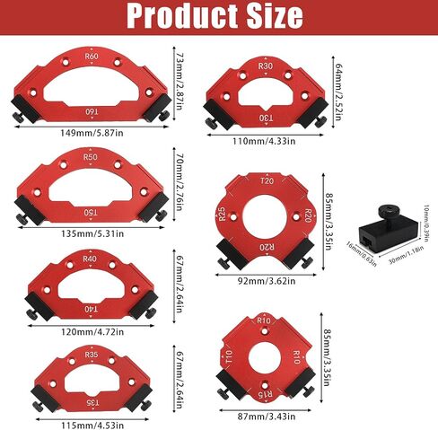 7 Pcs Router Corner Radius Jig Template Kit | 3-in-1 Aluminum Alloy Guide for R10 R15 R20 R25 R30 R35 R40 R50 R60 & T10 T20 T30 T35 T40 T50 T60 | Use with Handheld Router and Router Table in Kuwait
