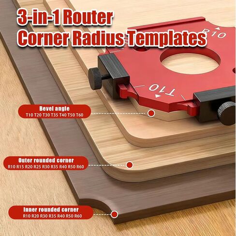 7 Pcs Router Corner Radius Jig Template Kit | 3-in-1 Aluminum Alloy Guide for R10 R15 R20 R25 R30 R35 R40 R50 R60 & T10 T20 T30 T35 T40 T50 T60 | Use with Handheld Router and Router Table in Kuwait