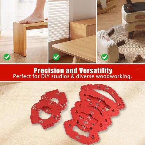 7 Pcs Router Corner Radius Jig Template Kit | 3-in-1 Aluminum Alloy Guide for R10 R15 R20 R25 R30 R35 R40 R50 R60 & T10 T20 T30 T35 T40 T50 T60 | Use with Handheld Router and Router Table in Kuwait