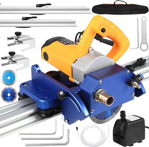 Electric Orbital Tile Cutter, 2300W Motor, 8000 RPM Grinder, 71" Cutting Length, Wet & Dry Blades, Bevel & Chamfer Cutting, Dual Guide Rails with Suction Cups, Water Pump & Tool Bag in Kuwait
