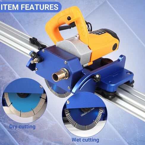 Electric Orbital Tile Cutter, 2300W Motor, 8000 RPM Grinder, 71" Cutting Length, Wet & Dry Blades, Bevel & Chamfer Cutting, Dual Guide Rails with Suction Cups, Water Pump & Tool Bag in Kuwait